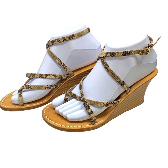 Tuccia Di Capri Embossed Leather Strappy Wedge Sandals - Picture 11 of 11